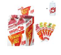High 5 Energy Gels (20 Pack) Carbohydrate 23g each + Free 500ml Bottle (Orange)