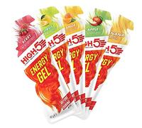 High 5 Energy Gels Plus Caffeine (20 Pack) Carbohydrate 23g each + Free 500ml Bottle (Orange)
