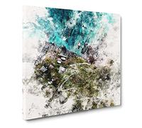 High Above Asturias In Spain Watercolour Canvas Print | Gallery Wrapped 30mm Frame Wall Art | 20x20 inches | Ready to Hang | Modern Picture | Living Room Bedroom Lounge Office
