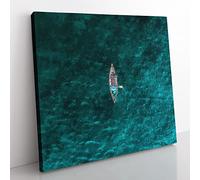 High Above the Boat Painting Modern Canvas Wall Art Print Ready to Hang, Framed Picture for Living Room Bedroom Home Office Décor, 35x35 cm (14x14 Inch)