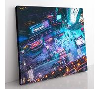 High Above Time square in Abstract Modern Canvas Wall Art Print Ready to Hang, Framed Picture for Living Room Bedroom Home Office Décor, 35x35 cm (14x14 Inch)