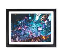 High Above Times Square In Abstract Modern Art Framed Print | A2 Black Framed Wall Art | Ready to Hang | Abstract Fantasy Picture | Living Room Bedroom Lounge Office