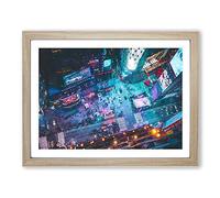 High Above Times Square In Abstract Modern Art Framed Wall Art Print, Ready to Hang Picture for Living Room Bedroom Home Office Décor, Oak A3 (46 x 34 cm)
