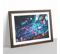 High Above Times Square In Abstract Modern Art Framed Wall Art Print, Ready to Hang Picture for Living Room Bedroom Home Office Décor, Walnut A4 (34 x 25 cm)