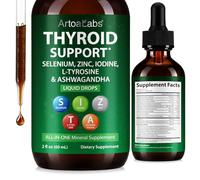 High Absorption Thyroid Supplement, Liquid Drops 60ml, with Iodine, Selenium, Zinc, Ashwagandha & L-Tyrosine, Vitamin B12 & B6, Supports Normal Thyroid Function & Energy Metabolism, Non-GMO,Vegan