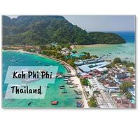 High Angle View of The Sea, Koh Phi Phi, A Major Tourist Attraction Soak Up The Sun or Go on An Adventure Trip. Take A Walk and Take Pictures with The Beach Mountains., Fridge Magnet