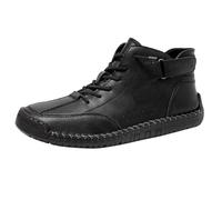 High Ankle Sports Shoes Men, High Top Leather Shoes Soft Bottom Skin Shoe Non-Slip Lightweight Hiking Shoe Flat Bottom Casual Sneakers Outdoor Trekking Footwear Fashionable Walking Footwear Black