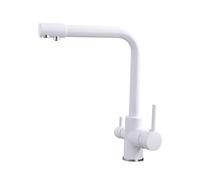 High Arc 3-Way Kitchen Faucet with Water Filter, 360° Swivel Commercial Mixer, Brass Double Handle, Single Hole, White Finish - Perfect for Modern Kitchens