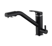 High Arc 3-Way Kitchen Faucet with Water Filter 360° Swivel Commercial Mixer Tap Double Lever Brass Single Hole Black Finish for Home & Restaurant