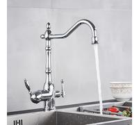 High Arc 3-Way Kitchen Faucet with Water Filter, Antique Brass Mixer, 360° Swivel, Dual Lever, Single Hole, Chrome Finish, Perfect for Modern and Classic Kitchens.