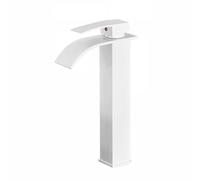 High Arc Bathroom Sink Faucet Single Handle Tall Basin Mixer Wide Spout Waterfall Design Brass Construction Hot & Cold White Finish Modern Lavabo Tap