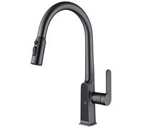 High Arc Brass Kitchen Faucet with Touchless Pull-Out Sprayer, 3-Function Spray & LED Digital Display - Modern Grey Shower Head for Easy Use