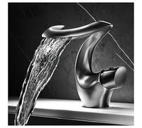 High Arc Dual-Channel Copper Bathroom Faucet Easy Single Hole Installation Ceramic Valve Core Hot & Cold Water Mixer Deck-Mounted Elegant Gray Finish