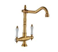High Arc Kitchen Faucet Antique Brass Dual Handle 360° Swivel Mixer Tap Retro Style Hot & Cold Water Perfect for Sinks Grifo de Cocina Fregadero.