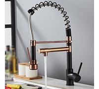 High-Arc Kitchen Faucet, Pull Down Spring Design, Single Hole, Dual Function, Hot & Cold Water Mixer, Modern Black & Rose Gold Finish, Sleek and Stylish