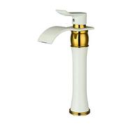 High Arc Kitchen Sink Faucet Brass Bathroom Mixer Tap Hot & Cold Water Stylish Cascade Design White Countertop Lavatory Faucet for Modern Bathrooms