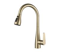 High Arc Pull Down Kitchen Faucet Brushed Gold Stainless Steel Mixer Tap 360° Swivel 2 Spray Modes Single Lever Ideal for Commercial and Home Sinks