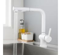 High-Arc Pull Down Kitchen Faucet, Stainless Steel Single Handle, Hot & Cold Water, Swivel Spout, White Finish, Easy Clean, Modern Design, de Cocina.