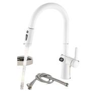 High Arc Pull Down Sprayer Kitchen Faucet Stainless Steel Gooseneck Sink Mixer Tap Single Handle Modern Design White Finish Easy Installation