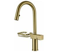 High Arc Pull Faucet, 360° Swivel, 2-Function Spray, Brass One Hole Mixer Tap with Soap Dispenser, Grey Finish, Ideal for Modern Kitchens.