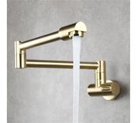 High Arc Wall Mounted Pot Filler Faucet 360 Degree Rotating Copper Single Cold Water Tap for Kitchen Sink Silver Finish (Brushed Gold)