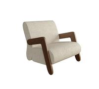 High Back Armchair, Modern Linen Fabric Accent Chair with Solid Wood Frame and Walnut Legs for Living Room, Bedroom, or Balcony