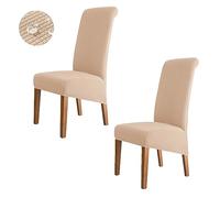 High Back Chair Covers - Removable, Washable Dining Chair Slipcovers for Hotels & Dining Rooms, Beige, 2 Pack - Durable & Elegant Protection for Your Chairs