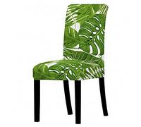 High Back Chair Covers (Set of 2/4/6) - Stretchable 3D Tropical Plants Design, Washable & Removable, Perfect for Hotel Banquets & Party Decor (Monster Green)