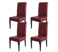 High Back Dining Chair Covers, Faux Leather Set of 4 - Elegant Wine Red Slipcovers for Hotel, Banquet, Office, Meeting Room, Armless Chair Protection