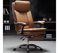High Back Executive Office Chair - 360° Swivel, Adjustable Height, PU Leather Recliner with Retractable Footrest & Double Padding - Gaming Chair in Red & Khaki (Khaki)