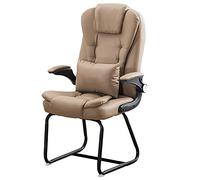 High Back Executive Office Chair No Wheels, PU Leather Waiting Room Chair with Flip-Up Armrests, Adjustable Height and Lumbar Support, Ideal for Modern Dining and Study Rooms