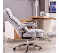 High Back Executive Recliner Office Chair with Footrest Adjustable Height Soft Breathable Linen Comfortable Armchair for Home & Office Grey