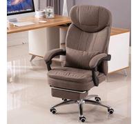 High Back Executive Recliner Office Chair with Footrest Adjustable Height Soft Breathable Linen Comfortable Armchair for Home & Office Use Brown