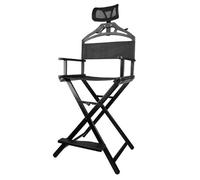 High Back Folding Makeup Chair Portable Director's Stool with Headrest Extra Tall for Camping Salon Studio Vanity Black