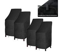 High Back Patio Chair Covers Waterproof Heavy Duty Stackable Outdoor Bar Stool Cover Black Patio Furniture Covers Outside Lounge Deep Seat Covers, Large Tall Lawn Chair Covers, High Back-4 Pack, Black