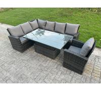 Fimous High Back PE Rattan Corner Sofa Set Garden Furniture Adjustable Rising Lifting Table Set With Chair