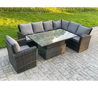High Back PE Rattan Corner Sofa Set Garden Furniture Adjustable Rising Lifting Table Fimous Dark Grey One Size