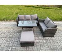 Fimous High Back PE Rattan Sofa Set Outdoor Garden Furniture Dining Table Set Love Sofa 3 Seater Sofa Big Footstool
