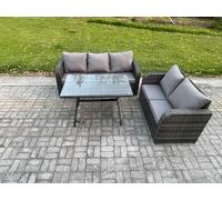 High Back PE Rattan Sofa Set Outdoor Garden Furniture Dining Table Set Love Sofa 3 Seater Sofa Fimous Dark Grey One Size