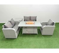 High Back Poly Rattan Garden Furniture Set with Reclining Chair Loveseat Sofa Firepit Dining Table Indoor Outdoor Patio Set Side Table Light Grey Fimous Light Grey One Size