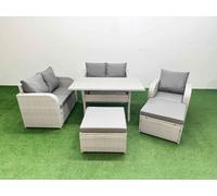 Fimous High Back Poly Rattan Garden Furniture Set - Light Grey Indoor/Outdoor Patio Set with Reclining Chair & Dining Table