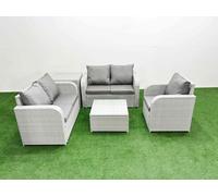 High Back Poly Rattan Garden Furniture Set with Reclining Chair Loveseat Sofa Square Coffee Table Indoor Outdoor Patio Set Side Table Light Grey Fimous Light Grey One Size