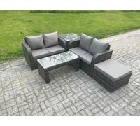 High Back Rattan Garden Furniture Set with Loveseat Sofa Coffee Table Big Footstool Side Table Indoor Outdoor Fimous Dark Grey One Size