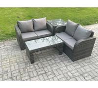 High Back Rattan Garden Furniture Set with Loveseat Sofa Coffee Table Indoor Outdoor Patio Lounge Sofa Set Fimous Dark Grey One Size