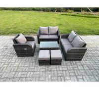 High Back Rattan Garden Furniture Set with Loveseat Sofa Rectangular Coffee Table 2 Small Footstools Indoor Outdoor Patio Lounge Sofa Set Fimous Dark Grey One Size