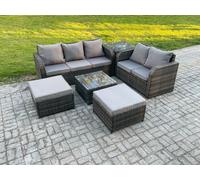 High Back Rattan Garden Furniture Set with Square Coffee Table Big Footstool Side Table Outdoor Patio Lounge Sofa Set Dark Grey Mixed Fimous Dark Grey One Size