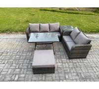 High Back Rattan Sofa Set Outdoor Garden Furniture Dining Table Set Love Sofa 3 Seater Sofa Big Footstool Fimous Dark Grey One Size