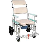 High Back Wheelchair, 180° Reclining Wheel Commode Wheelchair, Bathroom Shower Chair Bedside Commode Toilet Chair Adjustable with Multifunctional Trolley Backrest to Rest for Adults Disabled Elderly