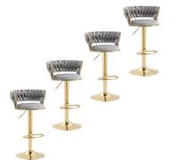 High Bar Stools, Height-Adjustable Bar Stools with High Backrests, Kitchen Chairs with Footrests,Swivel Bar Stools with Gold-Colored Metal Legs,For Counters,And Bistros,Gray,Set of 4
