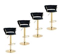 High Bar Stools, Height-Adjustable Bar Stools with High Backrests, Kitchen Chairs with Footrests,Swivel Bar Stools with Gold-Colored Metal Legs,For Counters,And Bistros,Black,Set of 4